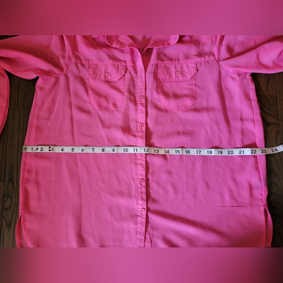 Sheer Pink Button Blouse, like new. - Picture 9 of 10